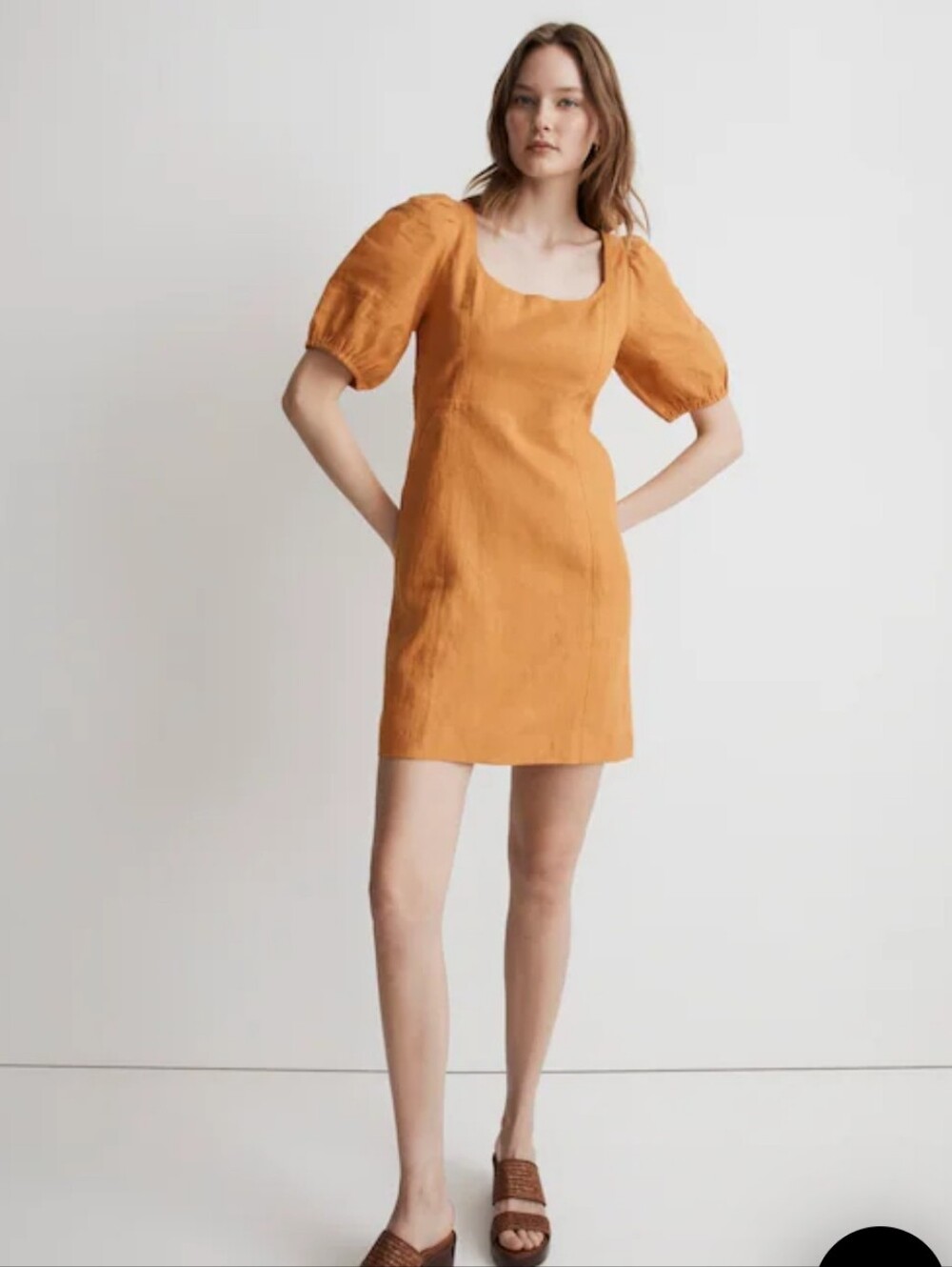 Madewell Massie Mini Square-Neck Puff-Sleeve Linen  Dress